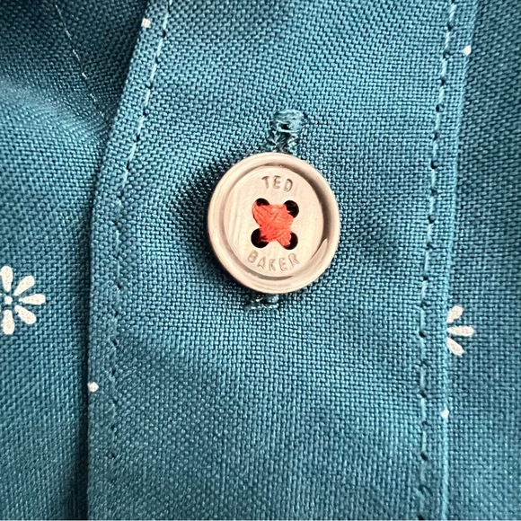 TED BAKER Slim Fit Short Sleeve Button-up Shirt Blue 6 2XL - Picture 5 of 13